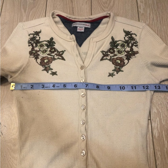 Tommy Hilfiger Denim Y2K Waffle Logo Embroidered Floral Long Sleeve Shirt SizeXS - Picture 3 of 12